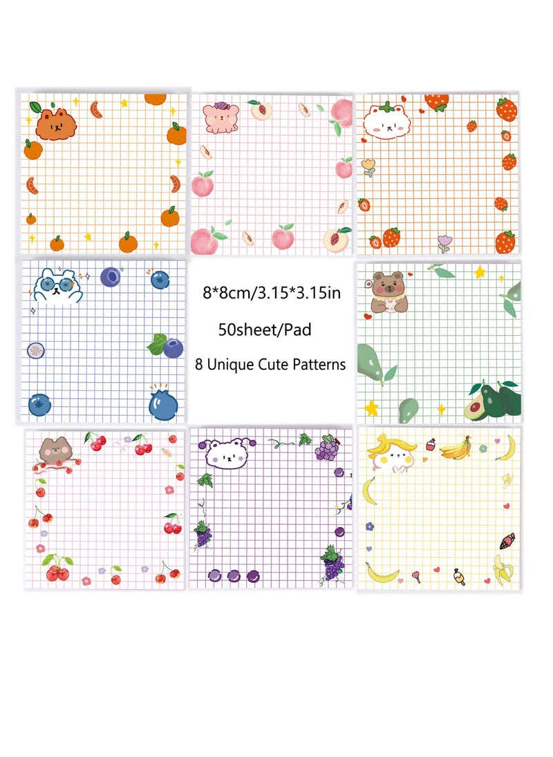 8Pads Cute Kawaii Colorful Sticky Notes, (3.1x3.1in) Super Sticky Note Pads Colorful Note Pads Self-Stick Note Pads Sticky Note Pads Memo Pad with Lines Grids for School Office Study - Image 2