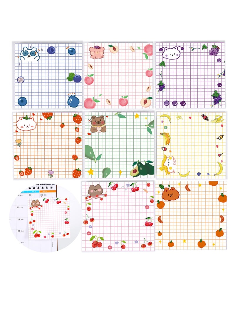 8Pads Cute Kawaii Colorful Sticky Notes, (3.1x3.1in) Super Sticky Note Pads Colorful Note Pads Self-Stick Note Pads Sticky Note Pads Memo Pad with Lines Grids for School Office Study - Image 1