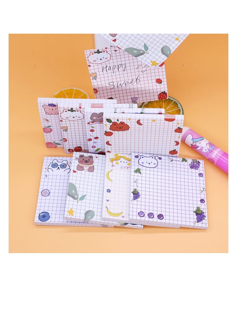 8Pads Cute Kawaii Colorful Sticky Notes, (3.1x3.1in) Super Sticky Note Pads Colorful Note Pads Self-Stick Note Pads Sticky Note Pads Memo Pad with Lines Grids for School Office Study - Image 5
