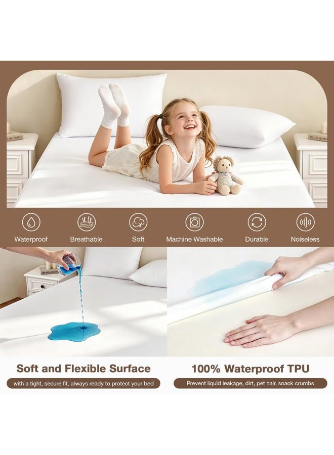 Ruili King Size Mattress Cover, Waterproof Breathable Mattress Protector, Premium Smooth Mattress Cover, Deep Pocket Fit Up to 21 Inches, Soft Washable Bed Cover - Image 4