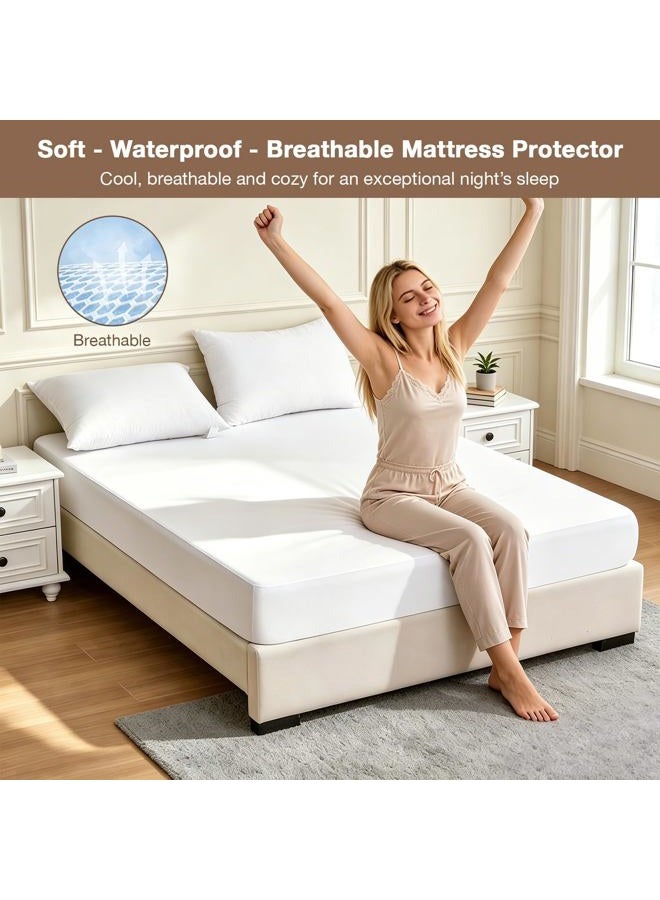 Ruili King Size Mattress Cover, Waterproof Breathable Mattress Protector, Premium Smooth Mattress Cover, Deep Pocket Fit Up to 21 Inches, Soft Washable Bed Cover - Image 2