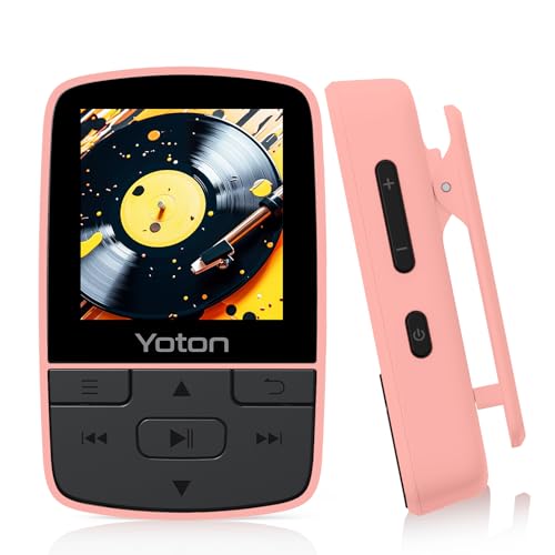 Yoton MP3 Player with Bluetooth 5.2, Expandable to 64GB, HiFi-Music, Mini Size, with Sports Clip, Independent Volume Botton, FM Radio, Earphones Included (Pink, TF Card is not Included) - Image 1
