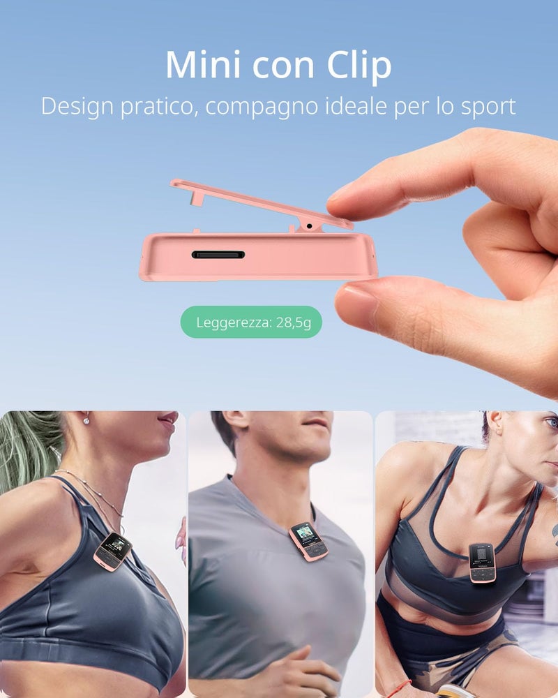 Yoton MP3 Player with Bluetooth 5.2, Expandable to 64GB, HiFi-Music, Mini Size, with Sports Clip, Independent Volume Botton, FM Radio, Earphones Included (Pink, TF Card is not Included) - Image 3