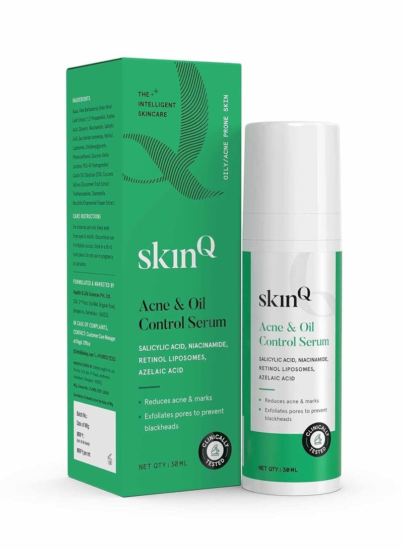 SkinQ Oil and Acne Control Elixir 30ml with Niacinamide Salicylic Acid and Retinol Liposomes Reduces Scars Unclogs Pores Controls Excess Oil for All Skin Types Suitable for Men and Women - Image 1