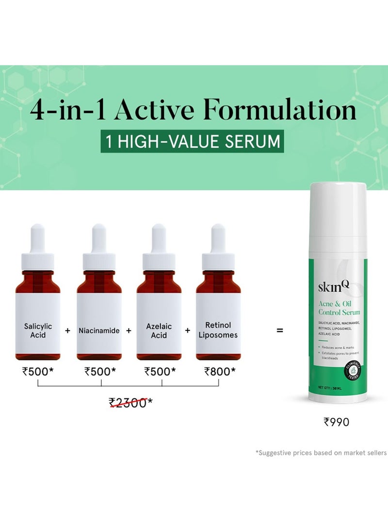 SkinQ Oil and Acne Control Elixir 30ml with Niacinamide Salicylic Acid and Retinol Liposomes Reduces Scars Unclogs Pores Controls Excess Oil for All Skin Types Suitable for Men and Women - Image 3