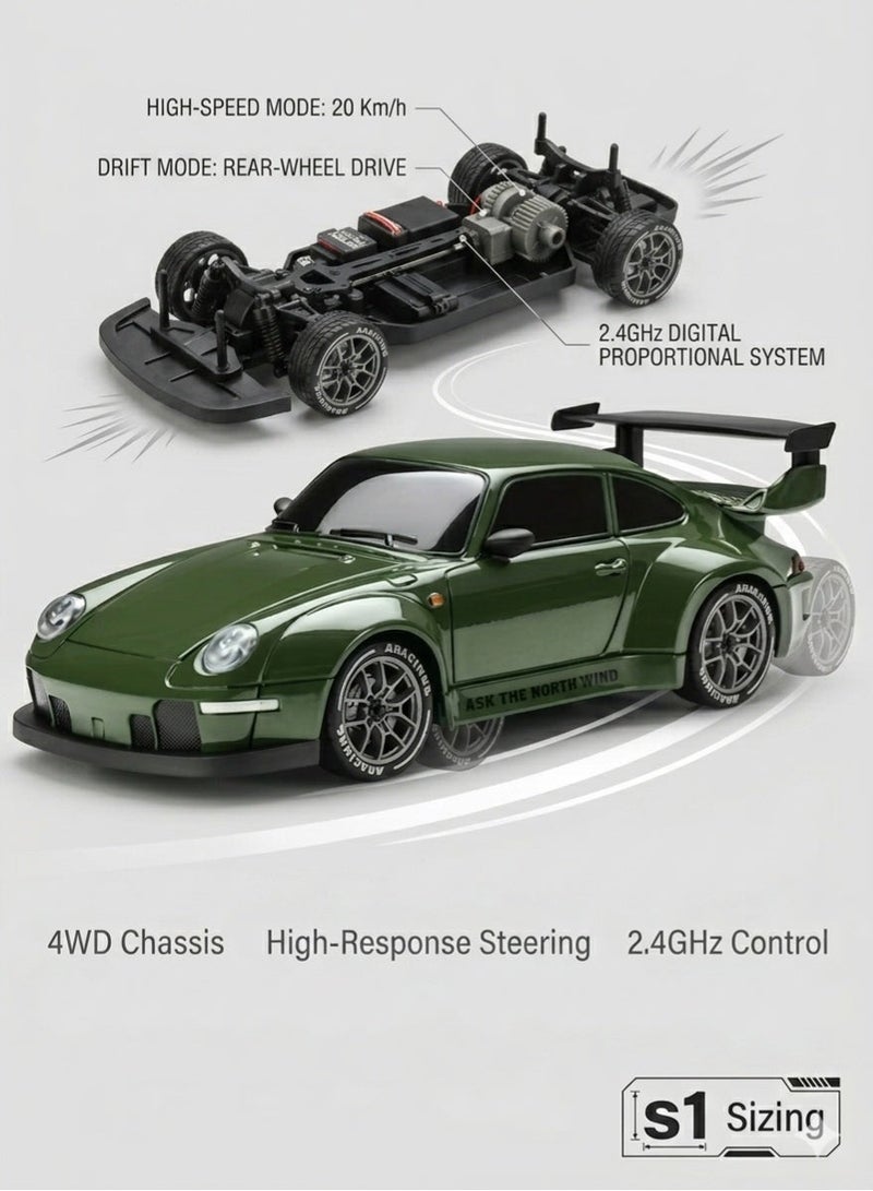 HOBB 1:24 Simulated Porsche RC Drifting Car | 20 Km/h High-Speed Remote Control Vehicle | 2.4GHz Wireless Controller - Image 5