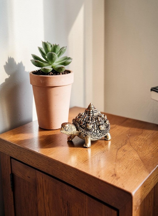 RAISOM Brass Finecrafted Ashta Lakshmi Tortoise in Antique Gold Finish | Shri Yantra Engraved On Tortoise | Ideal for Decor, Vastu & Goodluck | Length : 3 Inch. Weight: 55 Grams - Image 5