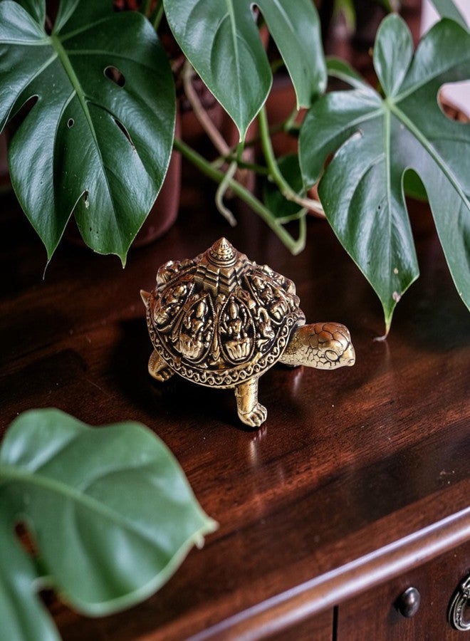 RAISOM Brass Finecrafted Ashta Lakshmi Tortoise in Antique Gold Finish | Shri Yantra Engraved On Tortoise | Ideal for Decor, Vastu & Goodluck | Length : 3 Inch. Weight: 55 Grams - Image 3