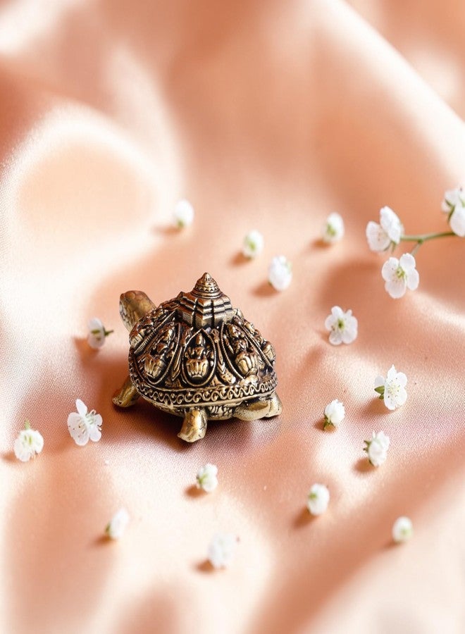 RAISOM Brass Finecrafted Ashta Lakshmi Tortoise in Antique Gold Finish | Shri Yantra Engraved On Tortoise | Ideal for Decor, Vastu & Goodluck | Length : 3 Inch. Weight: 55 Grams - Image 4