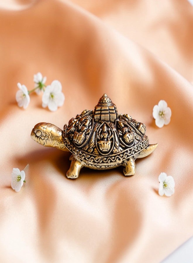 RAISOM Brass Finecrafted Ashta Lakshmi Tortoise in Antique Gold Finish | Shri Yantra Engraved On Tortoise | Ideal for Decor, Vastu & Goodluck | Length : 3 Inch. Weight: 55 Grams - Image 1