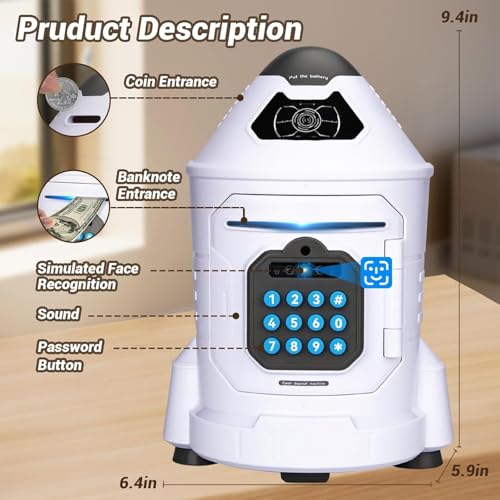 Magicwand Musical【Large】 Rocket Type Money Safe Kids Piggy Savings Bank with Finger Print Sensor【White】 - Image 2
