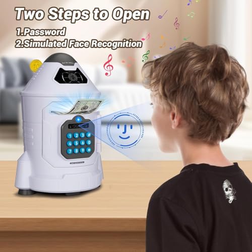 Magicwand Musical【Large】 Rocket Type Money Safe Kids Piggy Savings Bank with Finger Print Sensor【White】 - Image 3