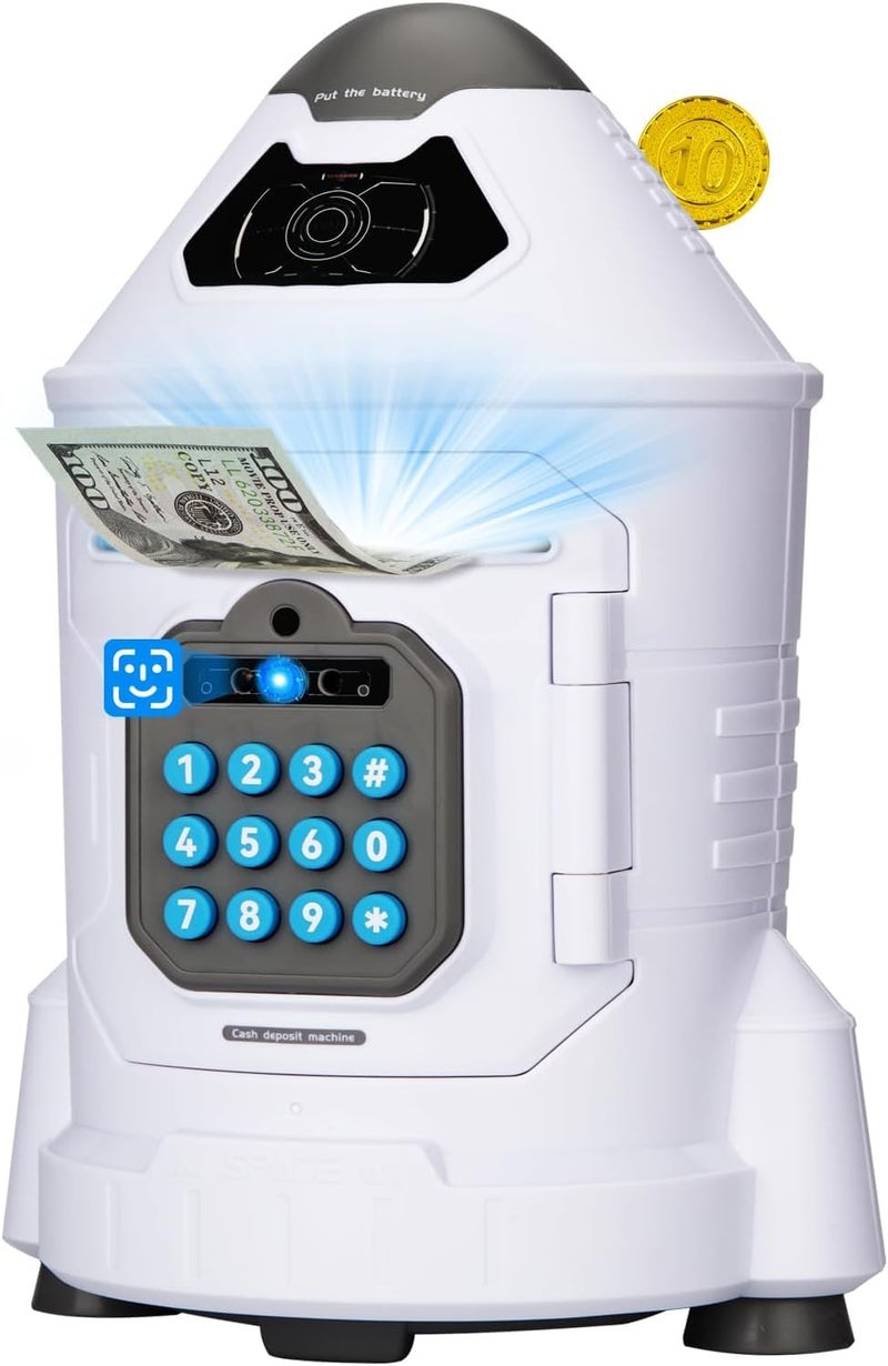 Magicwand Musical【Large】 Rocket Type Money Safe Kids Piggy Savings Bank with Finger Print Sensor【White】 - Image 1