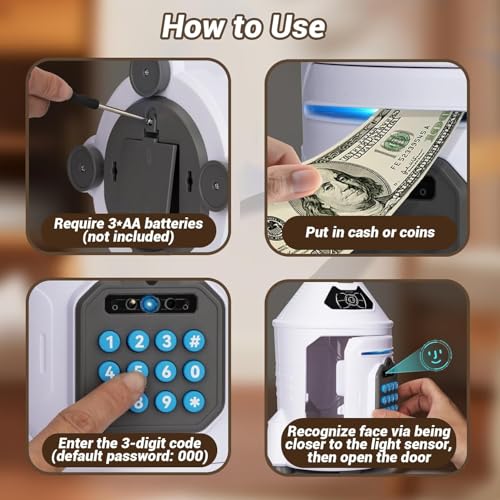 Magicwand Musical【Large】 Rocket Type Money Safe Kids Piggy Savings Bank with Finger Print Sensor【White】 - Image 4