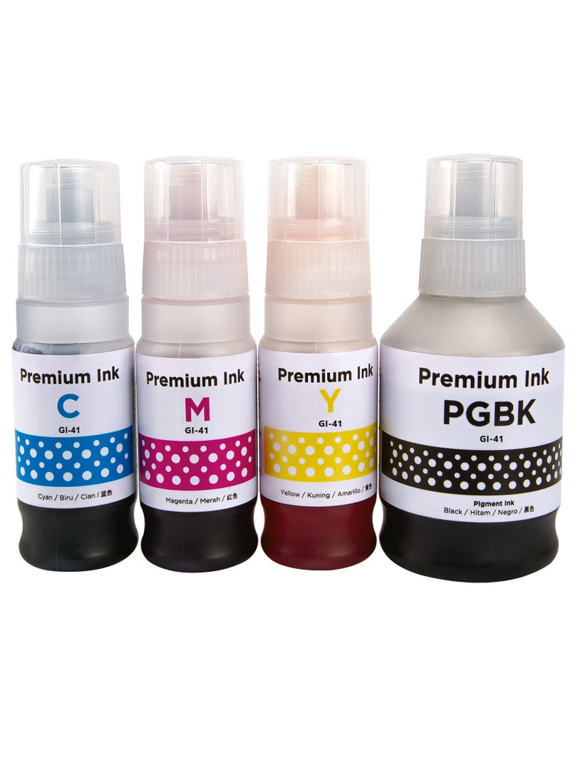 Premium 041 ink 41 GI-41 Compatible for Canon Printers 4 color set Black 135ML Cyan Yellow Magenta 70ML. for Canon PIXMA G2460 G3420 G3460 G2420 Printers. - Image 1