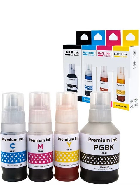 041 ink 41 GI-41 Compatible for Canon Printers 4 color set Black 135ML Cyan Yellow Magenta 70ML. for Canon PIXMA G2460 G3420 G3460 G2420 Printers.