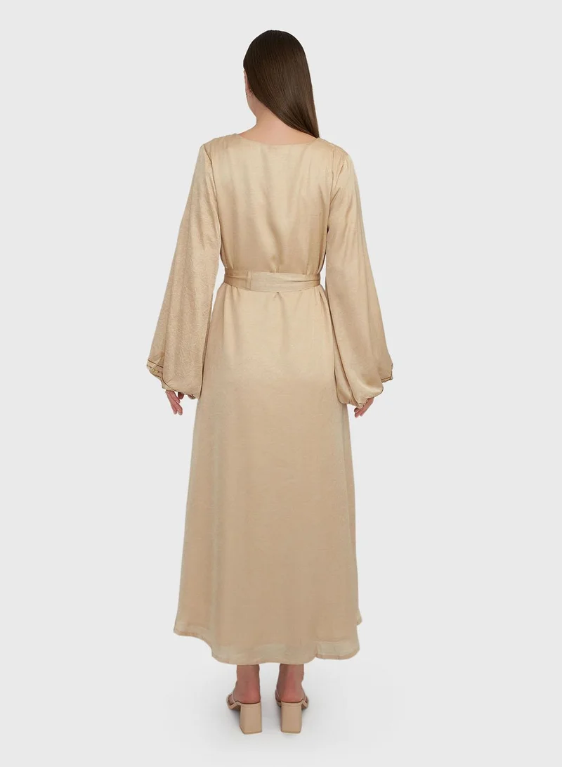 KASHKHA  Beige Textured silky Maxi Dress with Beads Work (VY04) for Women | Best Price UAE