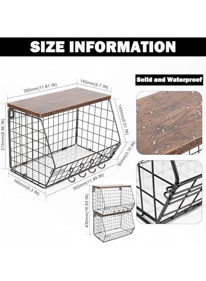 HOOKOR Fruit Basket for Kitchen, Metal Fruit Vegetable Storage Bin with 2 Banana Hangers, Countertop Wire Basket Organizer for Fruit Snack Potato Onion, Wall Mounted or Stand (Black, 2 Pack) - Image 3