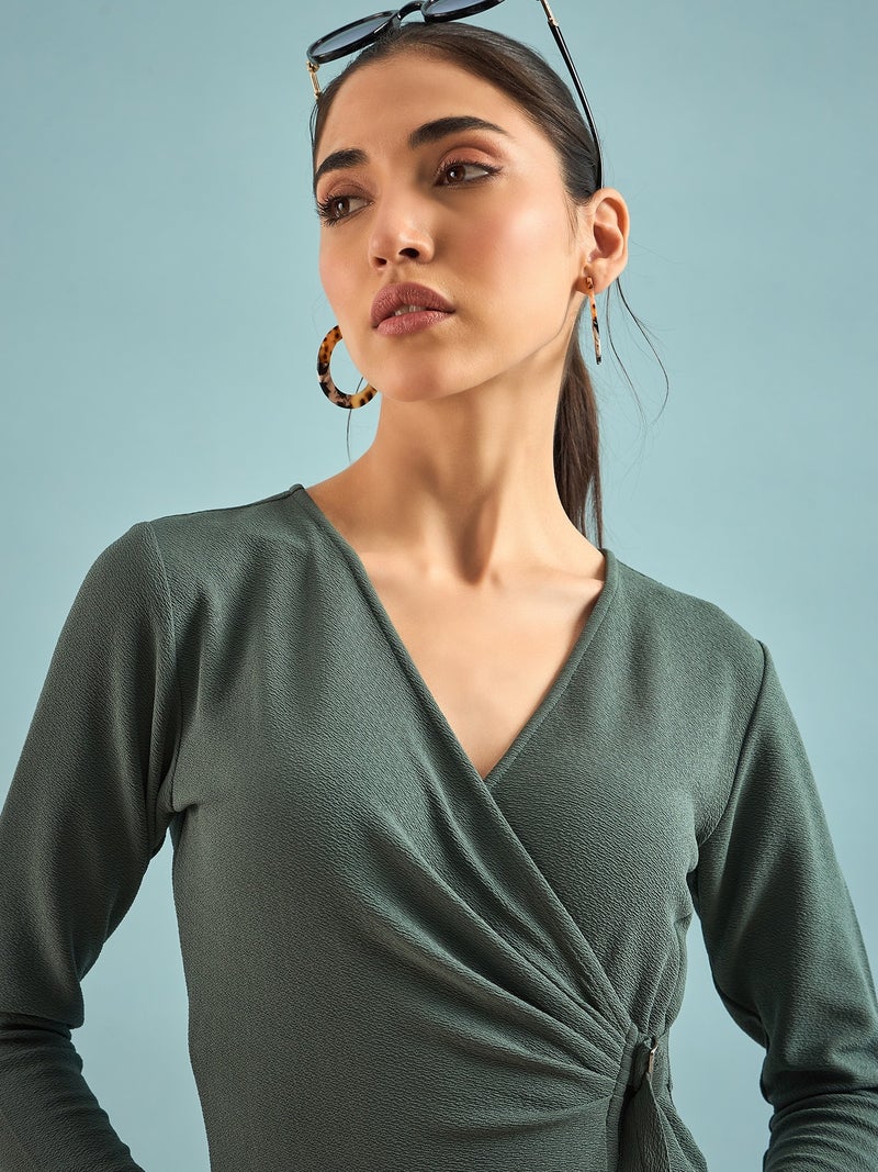 PANIT Valentino wrap Bodycon knee length dress - Teal Green - Image 3