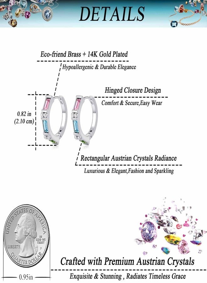 إيفيفك أقراط حلقية مستطيلة الشكل مرصعة بالكريستال النمساوي للنساء، مطلية بالذهب الأبيض عيار 14 قيراط، مضادة للحساسية، مجوهرات عصرية (كريستال متعدد الألوان/لون فضي) - Image 5