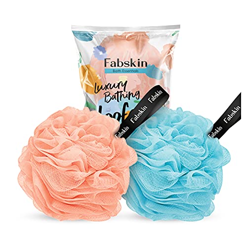 FABSKIN Loofah Body Scrubber for Bathing for Men and Women | Shower Body Bath Scrubber Exfoliator Luxury Bathing Round Loofah for Men and Women (Couples Pack of 2) - Peach & Sky Blue - Image 1