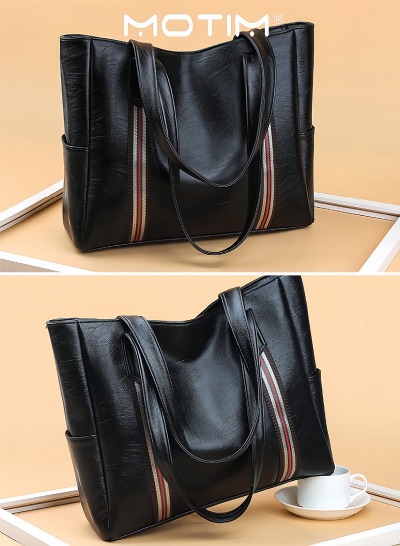 موتيم حقائب كتف نسائية وحقيبة نسائية أنيقة وحقيبة حمل كبيرة السعة وحقيبة يد كاجوال وحقيبة كتف سوداء من الجلد الناعم - Image 4