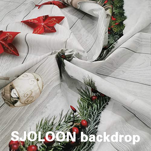 SJOLOON Christmas Backdrop Balls White Wood Floor Photography Backdrop Christmas Backdrops for Photography Photo Backdrops Studio Background 10383(10x10FT) - Image 3