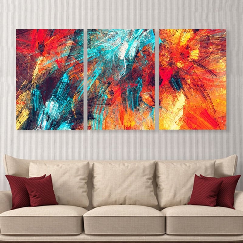 Marktna Three modern-designed canvas panels with a hollow frame, measuring (90×40), three pieces - Image 1