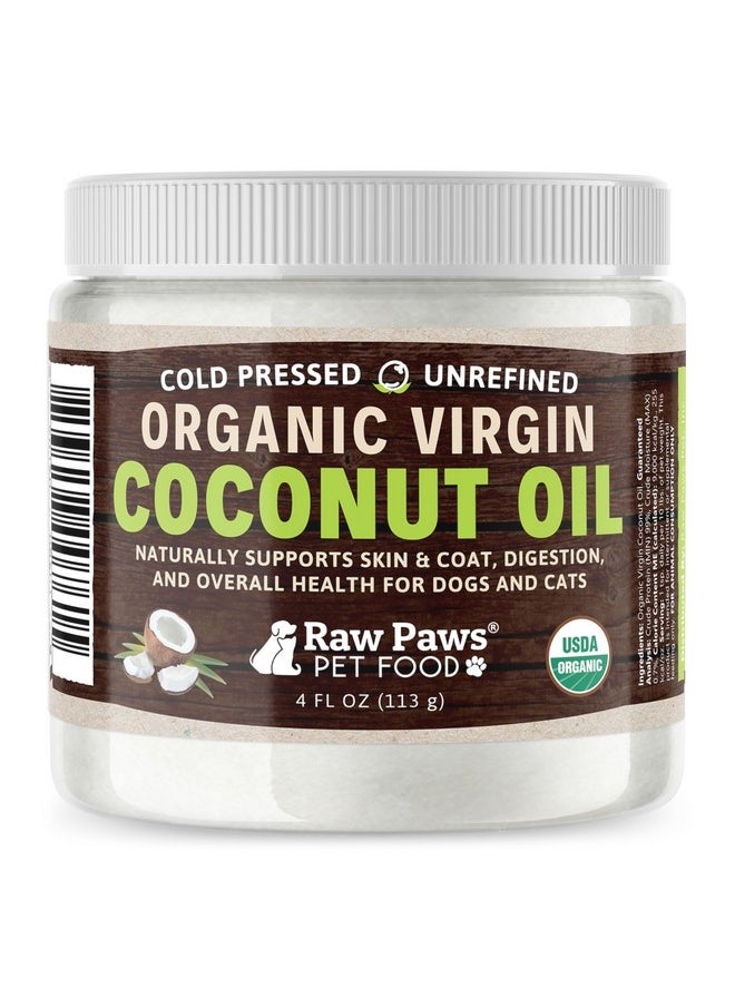 Raw Paws - Organic Virgin Coconut Oil For Dogs & Cats, 4Oz  Supports Immune System, Digestion, Oral Health, Thyroid  All Natural Allergy Relief For Dogs  Hairball Relief - Image 1