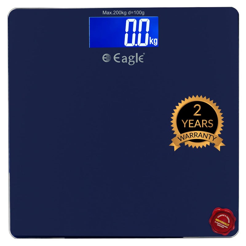 Eagle Digital Body Weighing Scale | 200 Kg Capacity, Personal Body Weight Machine with 6mm Tempered Glass | Bathroom Scale for Home, Gym, Fitness | LCD Display | 2-Year Warranty - EEP-1004A Blue - Image 1