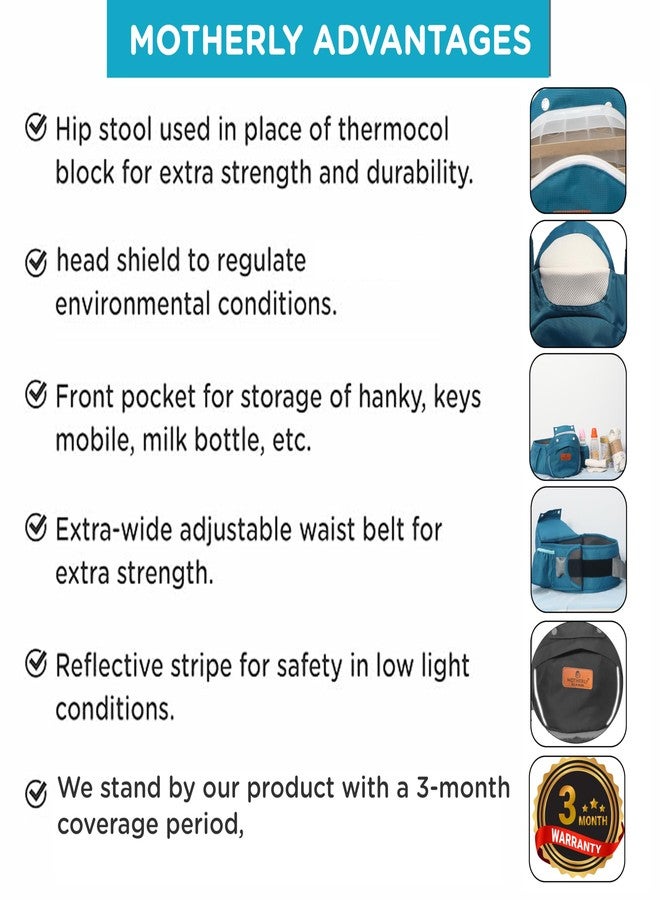 Motherly Embrace Baby Carrier with Detachable Hip Seat - English Blue | 6-in-1 Adjustable Hands-Free Carrier for 0 to 2 Year Baby | Infant & Toddler Carrier with Head Shield & Buckle Straps - Image 4