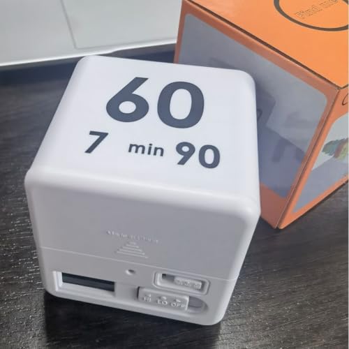 Leeonz Cube Timer, Time, Kitchen Timer Kids Timer for ADHD Productivity Workout Flip Timer Classroom for StudyTime Countdown Management Settings 1/3/5/7/15/20/25/30/35/45/60/90 Minutes - White - Image 1