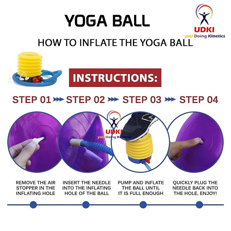 UDKI Gym Ball for Exercise Red 65 cm Diameter Anti Burst Exercise Ball with Foot Pump for Workout Yoga Ball for Women and Men Swiss Ball for Balance Stability Training - Image 2