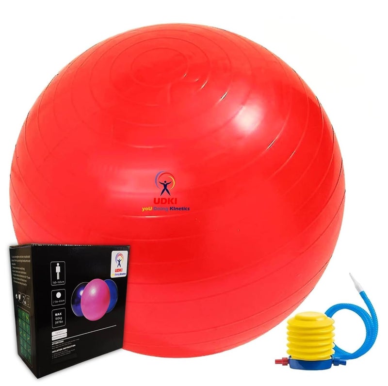 UDKI Gym Ball for Exercise Red 65 cm Diameter Anti Burst Exercise Ball with Foot Pump for Workout Yoga Ball for Women and Men Swiss Ball for Balance Stability Training - Image 1