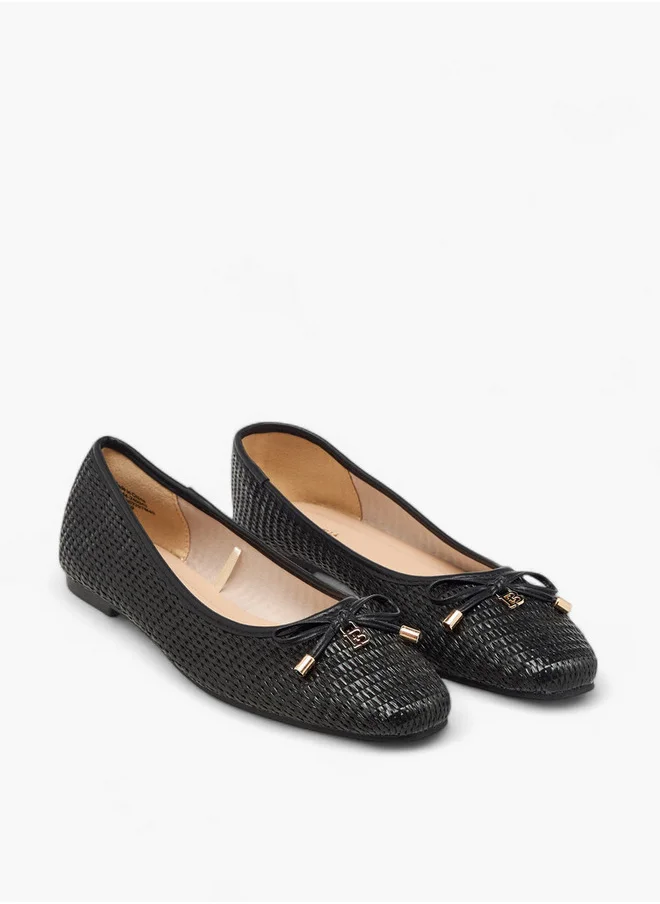 Flora Bella By Shoexpress Women's Textured Slip-On Ballerina Shoes with Bow Detail