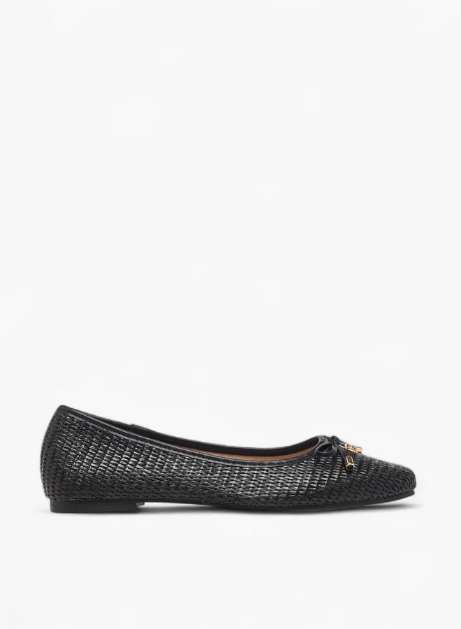 Flora Bella By Shoexpress Women's Textured Slip-On Ballerina Shoes with Bow Detail