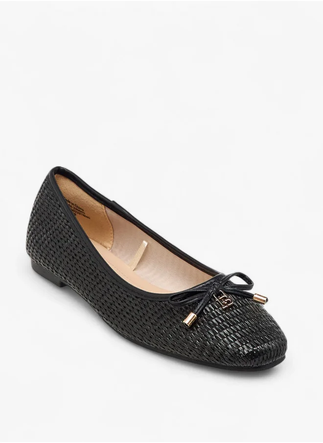 Flora Bella By Shoexpress Women's Textured Slip-On Ballerina Shoes with Bow Detail