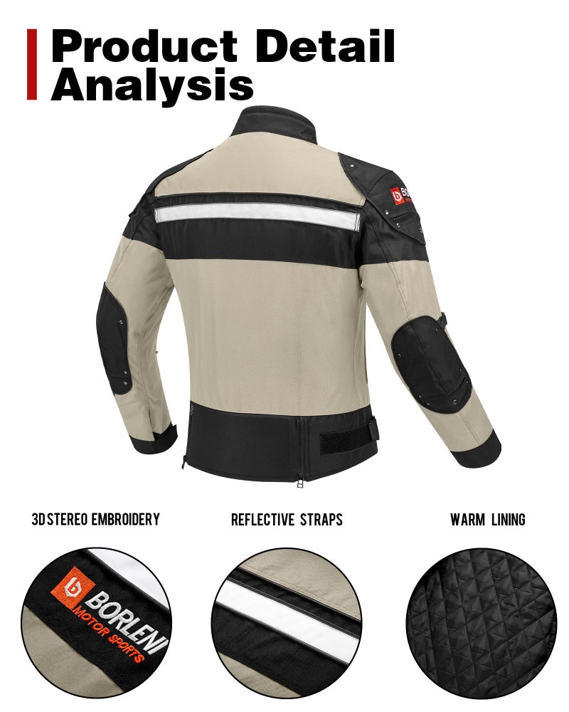 BORLENI جاكيت دراجة نارية من بورليني مقاوم للرياح مع معدات حماية كاملة للجسم درع CE مناسب لجميع الفصول بني L - Image 3