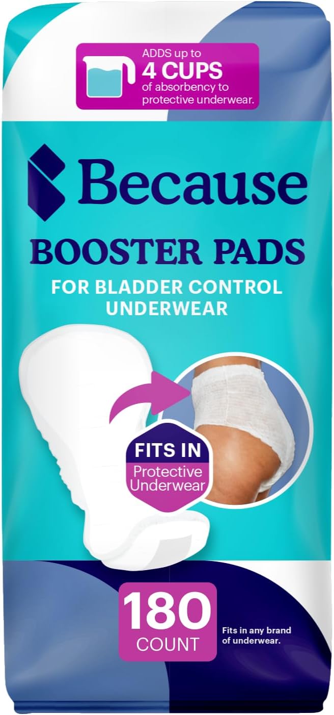 because Premium Incontinence Booster Pads for Men and Women Adds Extra Absorbency to Adult Diapers Super Soft Adhesive Strip Backing Unisex 180 Count 9 Packs of 20 - Image 1