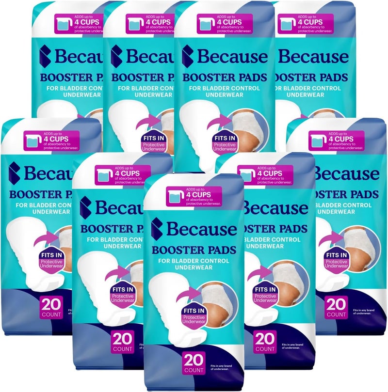 because Premium Incontinence Booster Pads for Men and Women Adds Extra Absorbency to Adult Diapers Super Soft Adhesive Strip Backing Unisex 180 Count 9 Packs of 20 - Image 3
