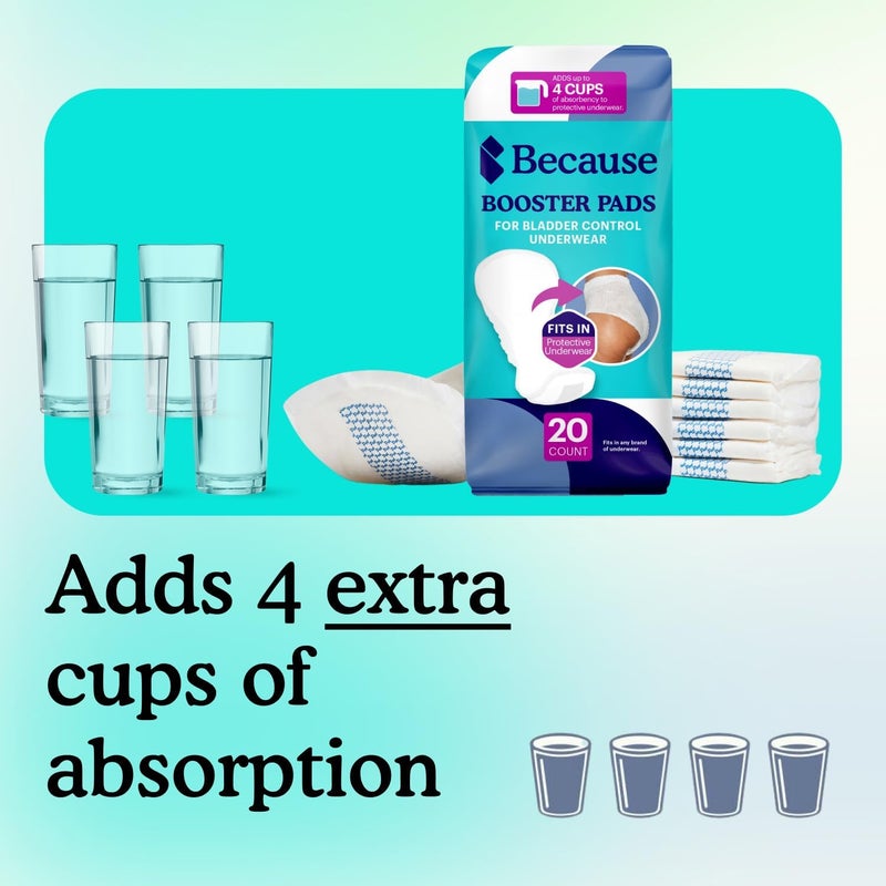 because Premium Incontinence Booster Pads for Men and Women Adds Extra Absorbency to Adult Diapers Super Soft Adhesive Strip Backing Unisex 180 Count 9 Packs of 20 - Image 5