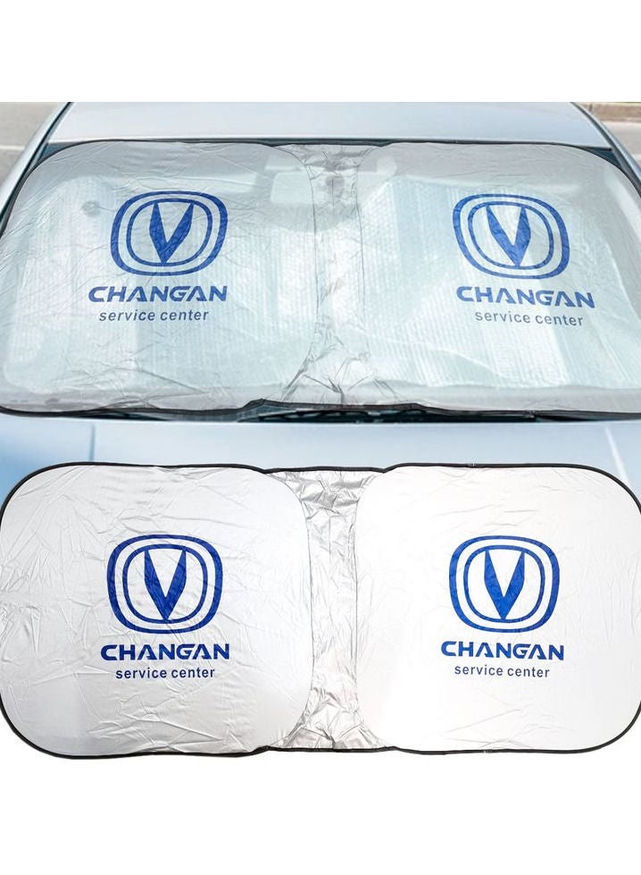 تشانجان واقي شمس لزجاج السيارة الأمامي من تشانجان - واقي شمس قابل للطي وعاكس للحرارة والأشعة فوق البنفسجية، مناسب لجميع أنواع السيارات، سهل الحمل والتخزين مع حقيبة مرفقة. - Image 5