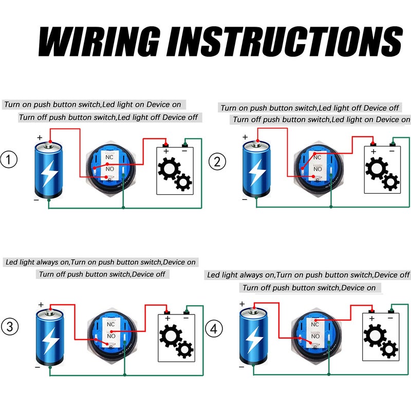 mxuteuk 19mm Latching Push Button Switch 1 NO 1 NC SPDT ON/Off Silver Stainless Steel Shell with 12v Blue Power Symbol Light Suitable for 3/4" Mounting Hole L-19-POWER-T-BU - Image 2
