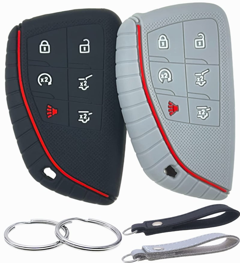 REPROTECTING Silicone Rubber Key Fob Cover Compatible with 6 Buttons 2021 2022 2023 Chevrolet Suburban Tahoe GMC Yukon BlackGrey