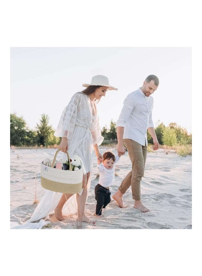 KiddyCare منظم حفاضات كيدي كير المنسوج، سلة أطفال محمولة متعددة الوظائف كبيرة رمادية مع مقبض، هدية للأطفال لمخزن حضانة الأولاد/البنات، تنظيم، ومنظم حفاضات السيارة الحديثة الكبيرة - Image 3