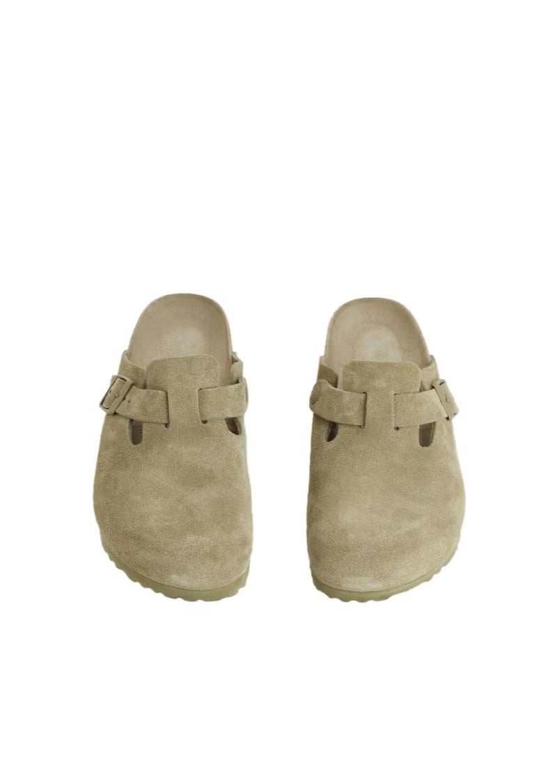 BIRKENSTOCK Suede Clog Sandals with Adjustable Buckle – Taupe | Casual Comfort Footwear - Image 3