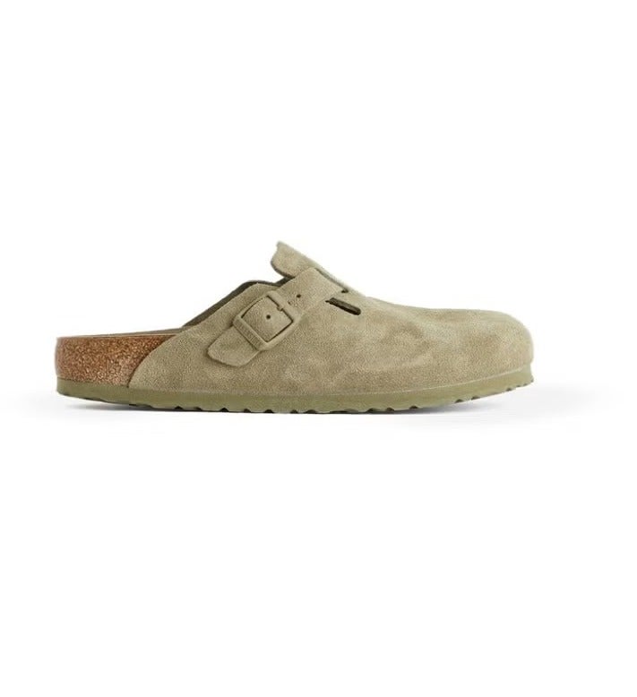 BIRKENSTOCK Suede Clog Sandals with Adjustable Buckle – Taupe | Casual Comfort Footwear - Image 1