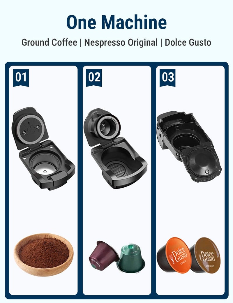 COSTAR 3-in-1 Espresso Machine, 20 Bar Coffee Maker Compatible with Nespresso Original, Dolce Gusto Capsule, and Coffee Powder, Adjustable Volume, Fast Heating System Coffee Machine for Home Office - Image 2