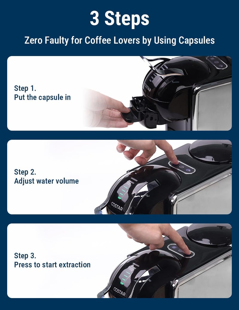 COSTAR 3-in-1 Espresso Machine, 20 Bar Coffee Maker Compatible with Nespresso Original, Dolce Gusto Capsule, and Coffee Powder, Adjustable Volume, Fast Heating System Coffee Machine for Home Office - Image 5