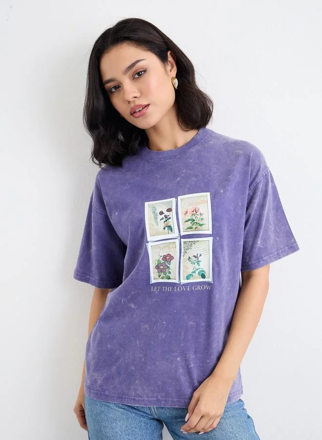 ستايلي Styli Women Purple Acid Washed Oversized T-Shirt